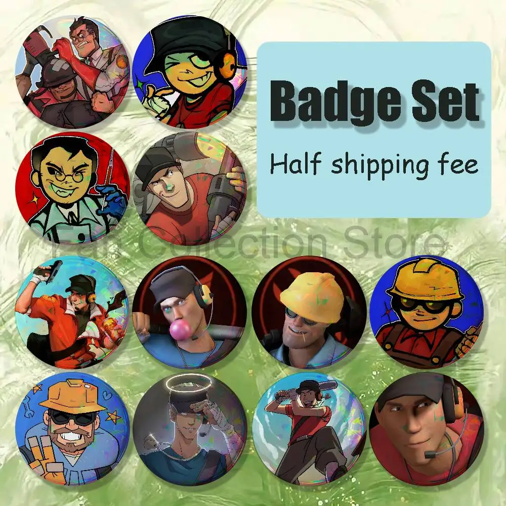 For Scout Pyro Spy Sniper T-Team TF2 Brooches for Backpack Accessories 25,32,44,58,75mm Round Enamel Pin 4-piece set Anime Badge