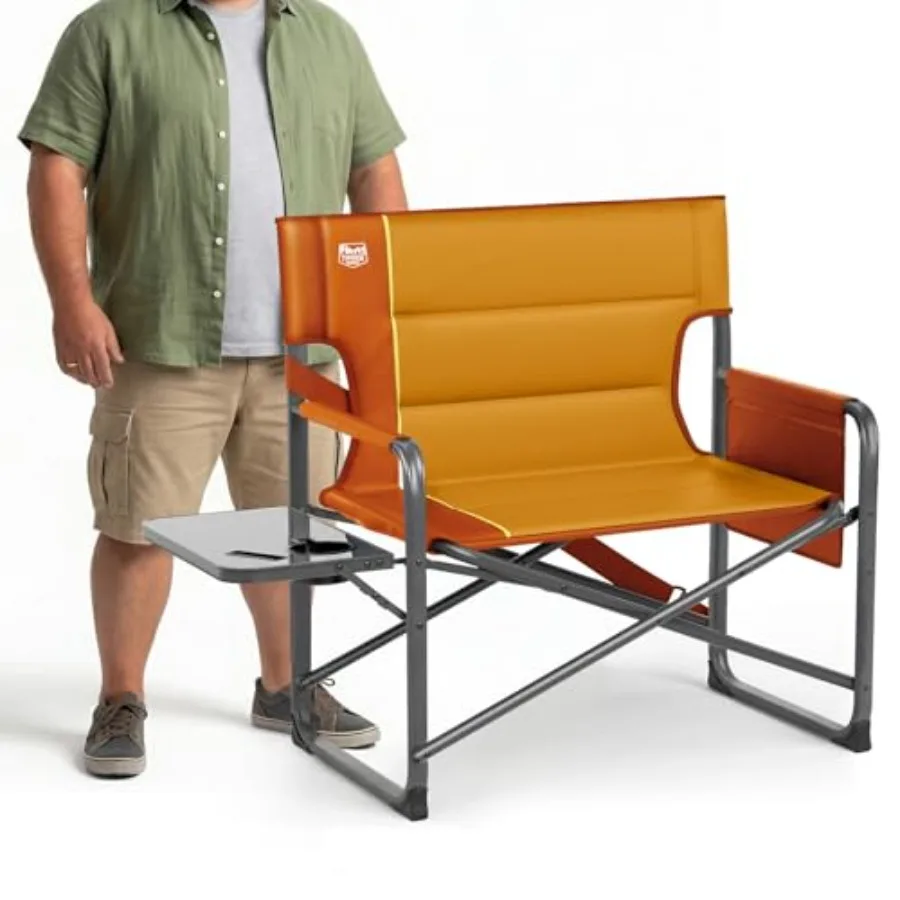 

XXL Directors Chair Heavy Duty Folding Camping Chair for Adults Steel Frame Orange 500lb Capacity Extra Wide Padded Seat for Ca