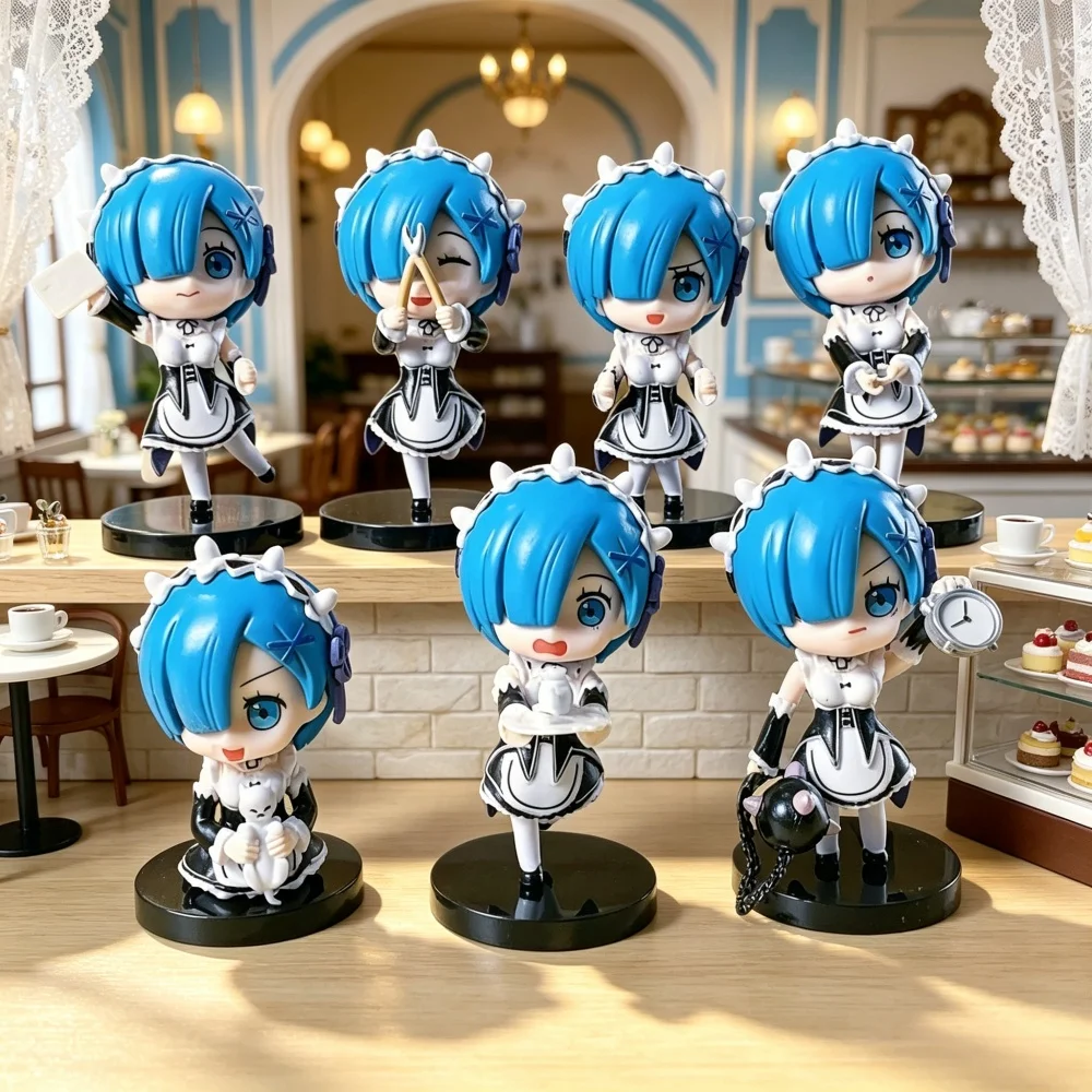 1/7 Stück Life in A Different World From Zero Anime Rem Kawaii 9CM PVC-Modell Schreibtischdekoration Figur Puppe Kawaii Geschenke Spielzeug