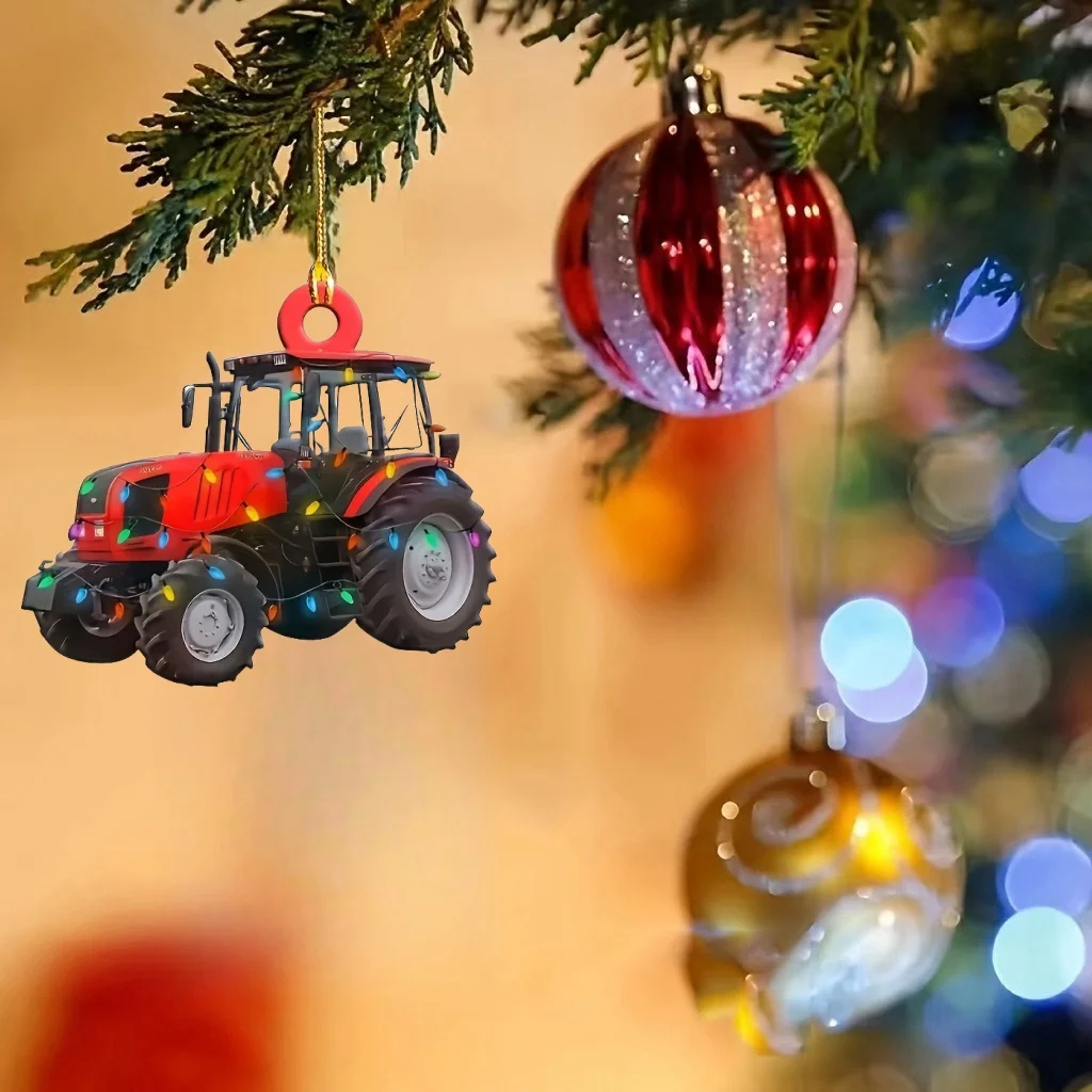 Festive Tractor Pendant Keychain,Christmas Love Expression 2D Acrylic Versatile Charm,for Car Mirror,Backpack,Festive,Gift&Decor