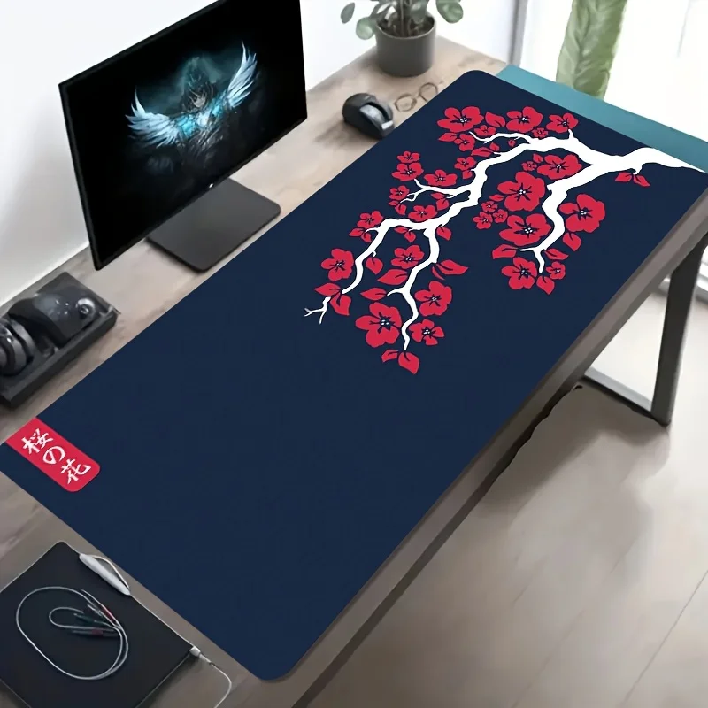 

The red and white cherry blossom branch patterned mouse pad anti-slip rubber base is suitable for offices and gamers