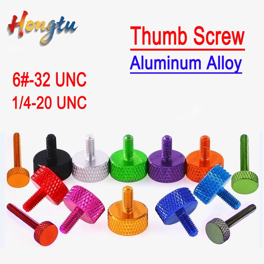 

Hongtu GB835 Flat Head Thumb Screws - Colorful Aluminum Knurled, Hand-Tighten Type, UNC 6#-32 / 1/4-20 Thread