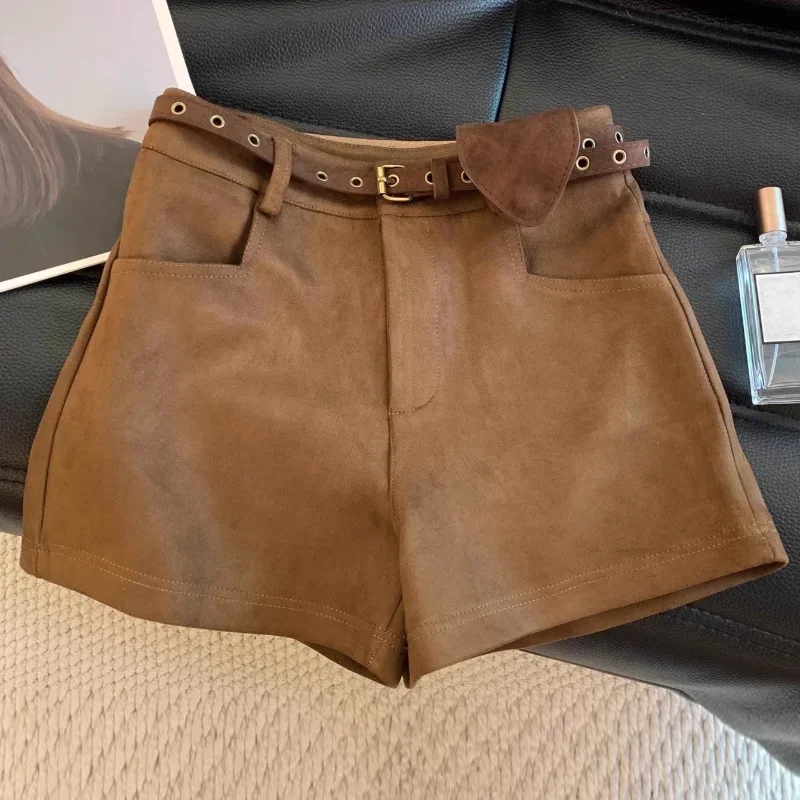 Autumn Winter Fashionable Casual New Arrival High Waist Slim Fit Casual A Line Booty Shorts Maillard Brown Shorts for Women