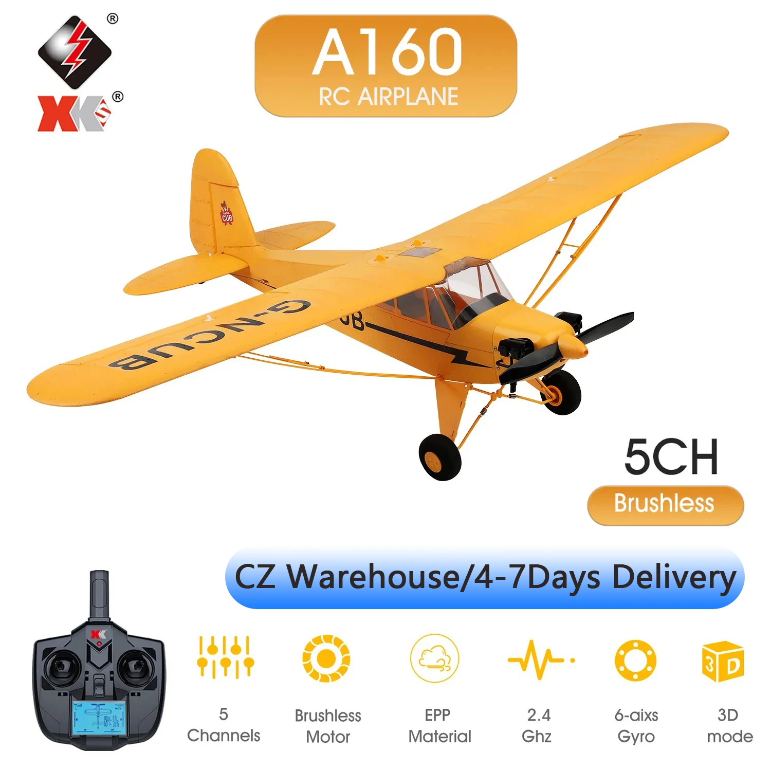 WLtoys XK A160 RC Airplane 650mm Wingspan 5 Channel Remote Control Airplane 3D/6G 1406 Brushless Motor RC Airplane for Kid Adult