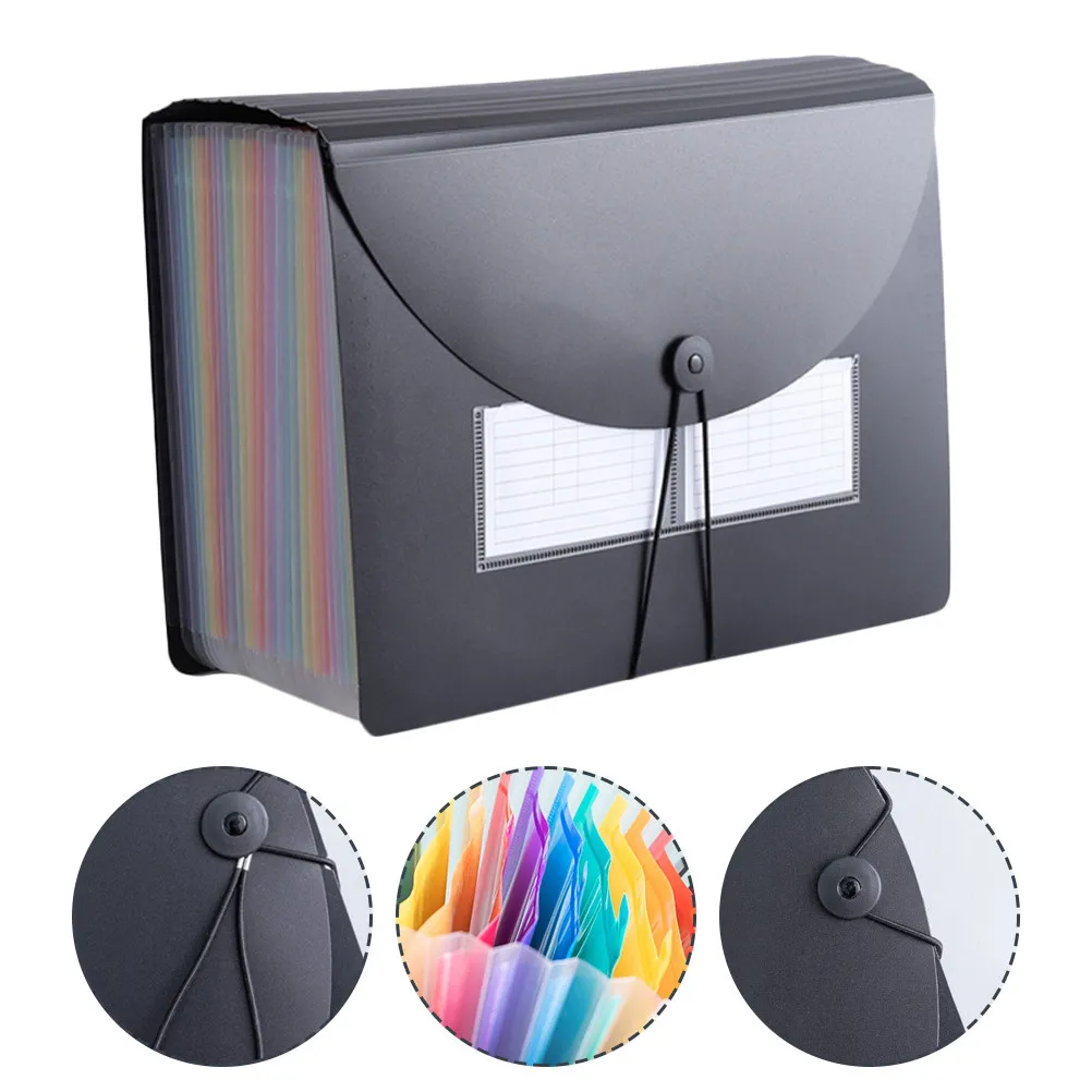 Portable Rainbow Accordion File Folder Plastic Document Organizer Office Filing Bag Receipt Storage Organizer