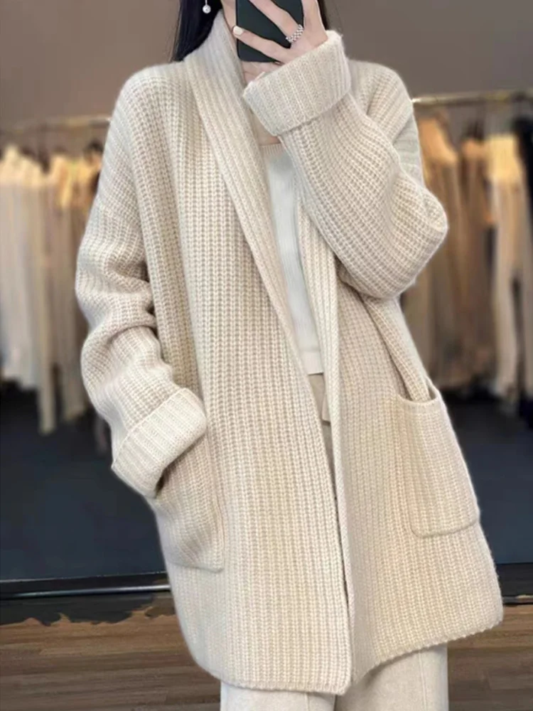 New Fashion Knitted Long Sweater Coat Autumn Winter Long Sleeve Knitted Cardigan Sweater Women Casual Loose Warm Clothes