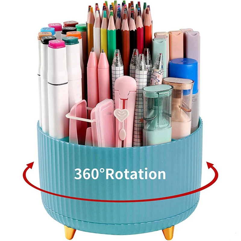 5 Slots 360°Degree Rotating Organizers For Desk, Cute Pencil Cup Pot For Office, School, Home, Art Supply