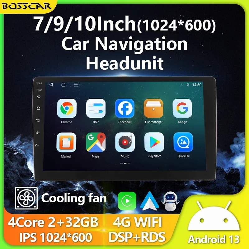 

BOSSCAR 7"9"10"2Din Car Radio BT Touchscreen Android Carplay Universal GPS Central Multimedia Player Rearview Camera Autoradio