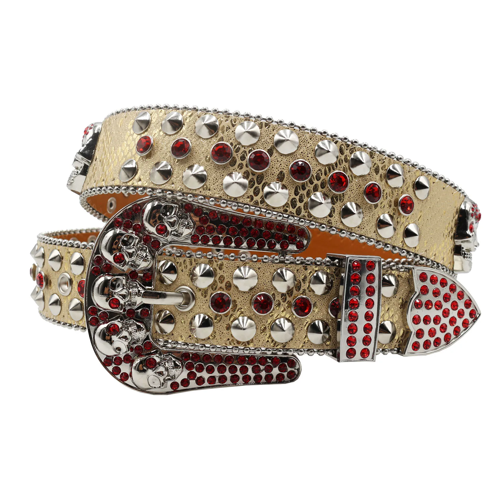 ユニバーサルスケルトンラインストーンリベットベルトメンズレディースファッションアクセサリーpu素材合金バックルユニセックス多用途ウエストベルト