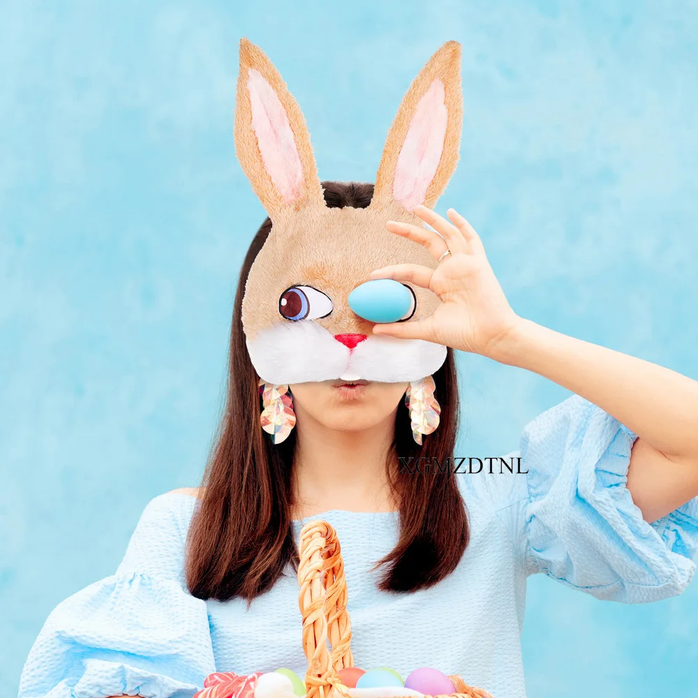 Masque de lapin en peluche de simulation de fête de Pâques pour fille, couverture de visage d'animal, accessoires de cosplay demi-visage, chat mignon et lapin, maquillage de danse, 2024