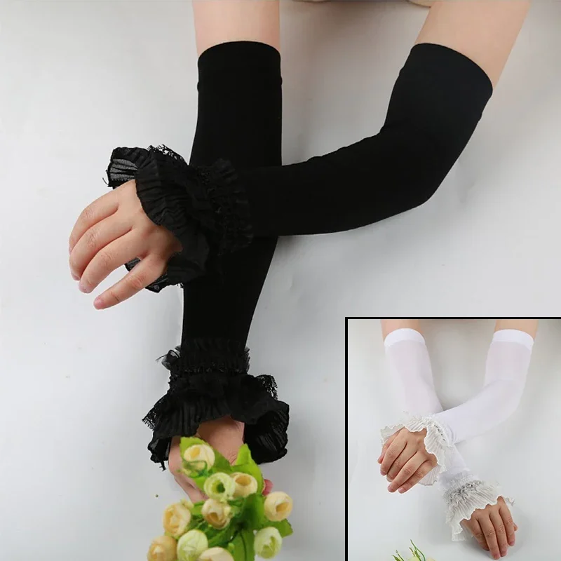 

Fashion Ice Silk Long Fingerless Gloves For Women Elastic Sexy Lace Mittens 40cm Summer Sunscreen Arm Sleeve Driving Gloves