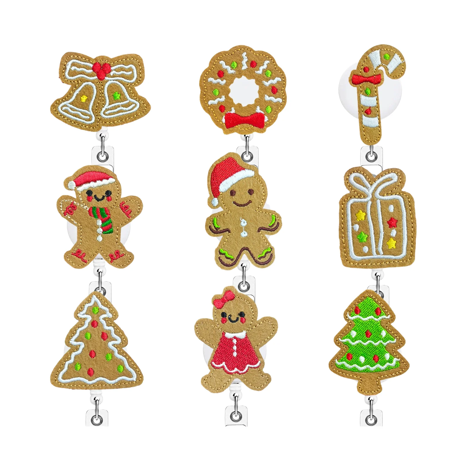 Christmas Felt Embroidered Retractable Badge Reel, Cute Holiday Id Badge Holder Clip For Medical Staff Metal Clip For Nurse Work