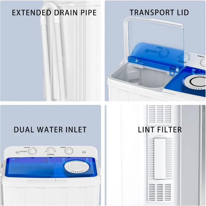 Portable Washing Machine, 28lbs Twin Tub Washer Mini Compact, with Drain Pump, Semi-automatic 18lbs Washer 10lbs Spinner Combo