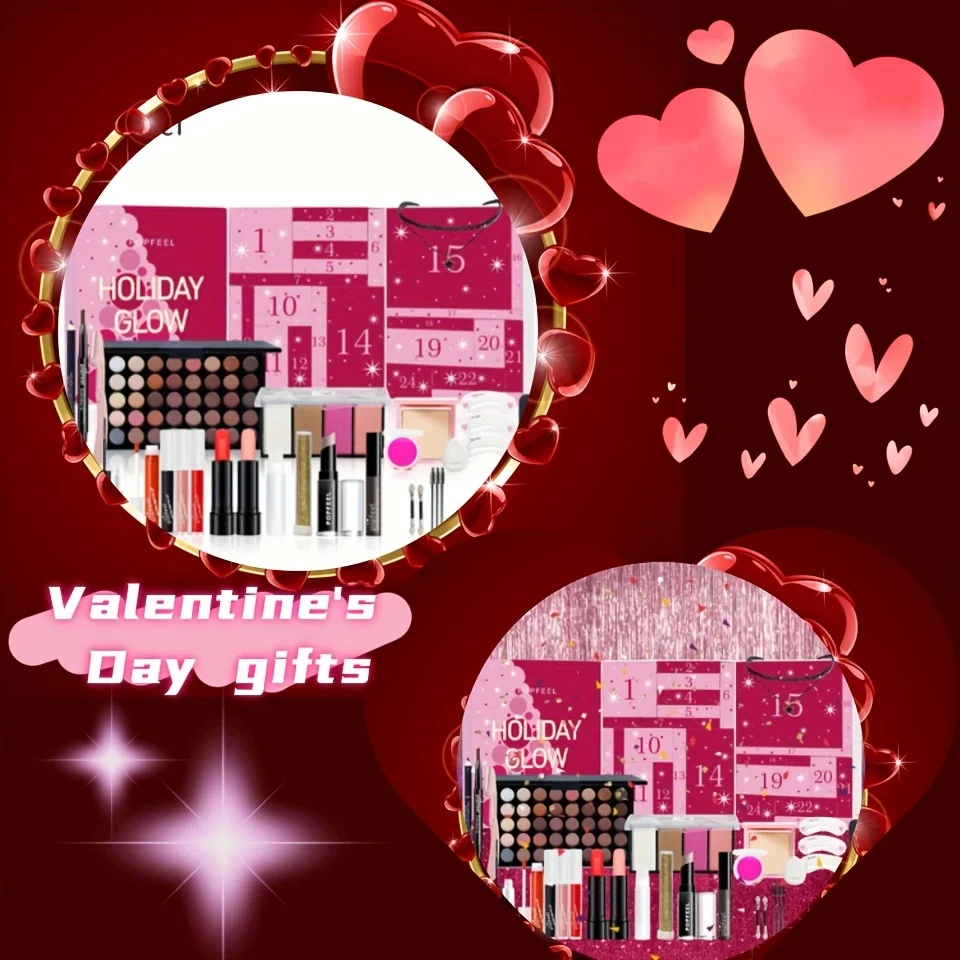 

24 предмета, включая полную серию теней для век, помады, карандашей для бровей, комбинированный набор косметики в коробке, подарок на День святого Валентина.