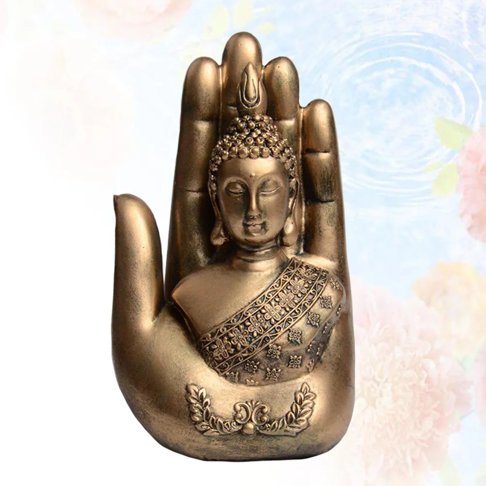 

Buddha Figure Ornament Golden Resin Creative Palm Statue 10.5x7.5x18cm Home Office Living Room Decoration Positive Energy