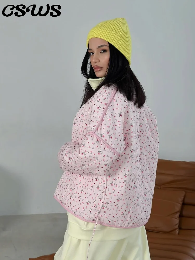 Cappotti trapuntati con lacci impiombati stampati allentati Cappotti oversize a maniche lunghe con scollo a V 2024 Autunno Inverno Lady Street Cotton Outwear