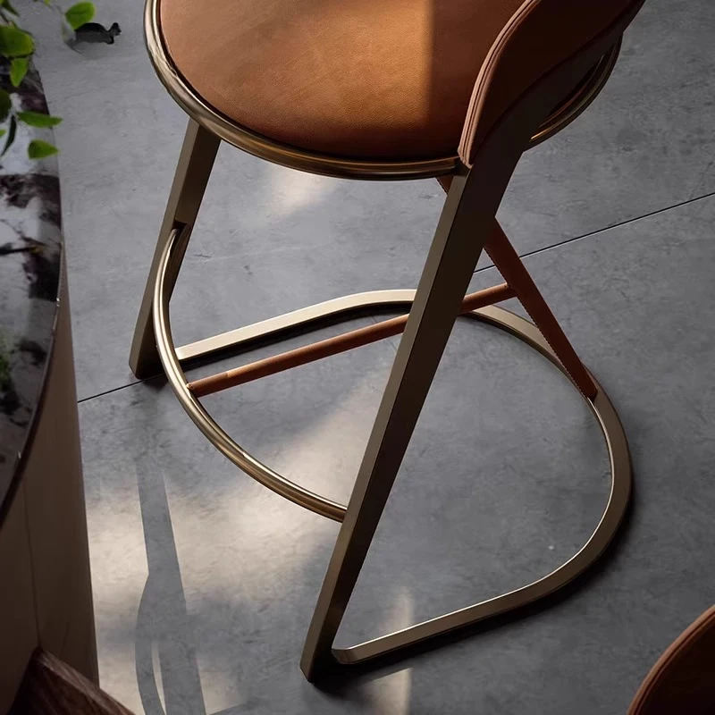 Italian Brown Back Bar Stools Luxury High Design Stainless Steel Bar Stools Counter Modern Minimalist Banqueta Home Furniture