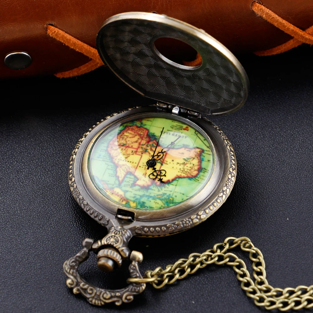 Chinese Zodiac Zodiac Quartz Pocket Watch Vintage Map Dial with Chain Necklace Pendant Jewelry Clock Festival Gift