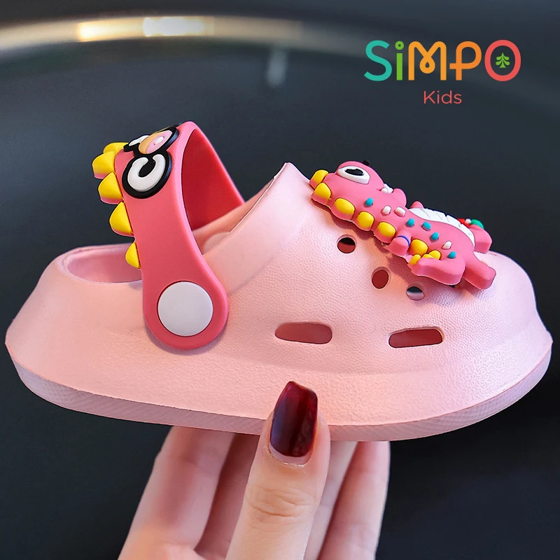 قباقيب دينو الوردية اللطيفة للفتيات والفتيان صنادل أطفال ناعمة ومرنة خفيفة الوزن شباشب أطفال ملونة ملابس خارجية صيفية