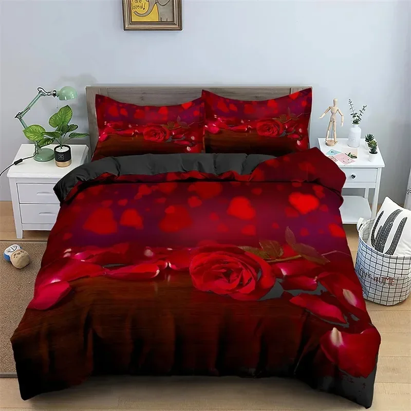 

Floral Red Rose Romantic Flowers Valentine's Day Bedding Set Boys Girls Twin Queen Size Duvet Cover Pillowcase Bed Kids Adult