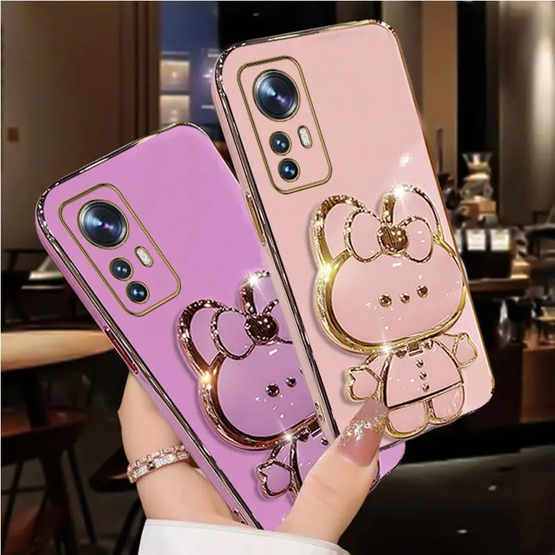 Mi11 Mi12 Mi13 Diamond Strap Mirror Rabbit Phone Holder Case For Xiaomi Mi 12 12T 8 9 10 10s 11 11T 13 14 Lite Pro Stand Cover