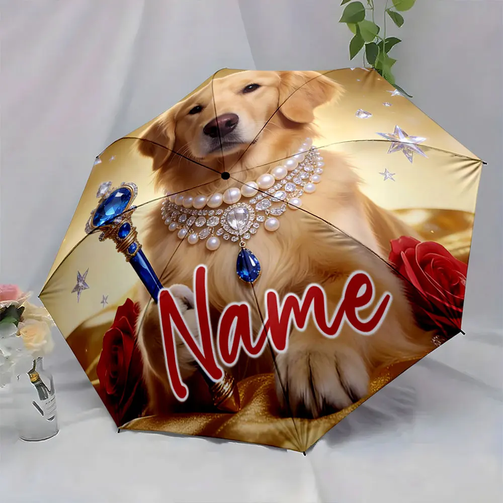 Custom Name Umbrella Golden Retriever Royalty on Umbrella Print 8 Iron Ribs Folding Umbrella Auto-Open Fashion Sunshade