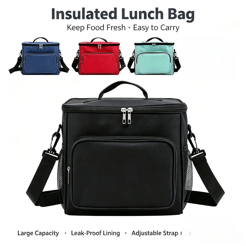 Large Insulated Reusable Lunch Bag With Adjustable Shoulder Strap Portable Thermal Food Tote For Women Men Work Picnic Travel