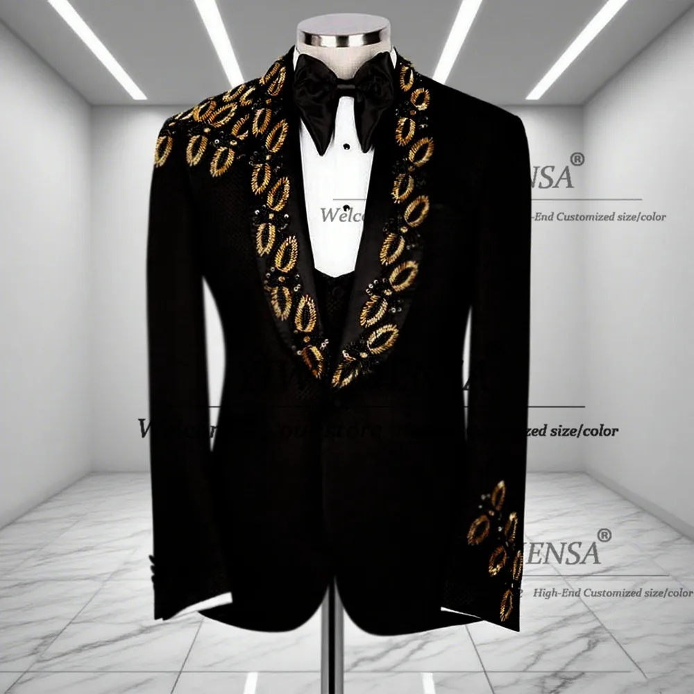 

Мужские костюмы со сверкающими кристаллами и бисером на свадьбу, комплекты из 3 предметов, однобортные пиджаки для выпускного вечера, мужские смокинги для банкета по индивидуальному заказу 2026