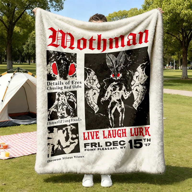 90s Mothman Warm Blanket - Grunge Cryptid Soft Blanket - Horror Camping Comfy Blanket - Cryptid Meme Live Laugh Lurk Fla