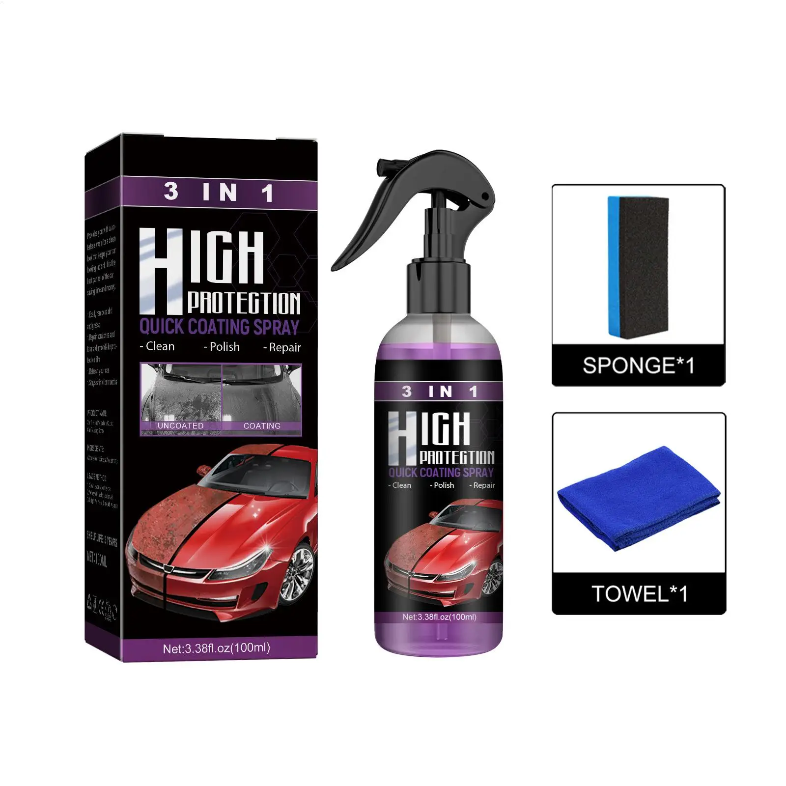 3 In 1 SHINE ARMOR Fortify Quick Coat Ceramic Coating Car Wax Polish Spray 30/100ml Auto Wash&Wax Hydrophobic Top Coat Polish