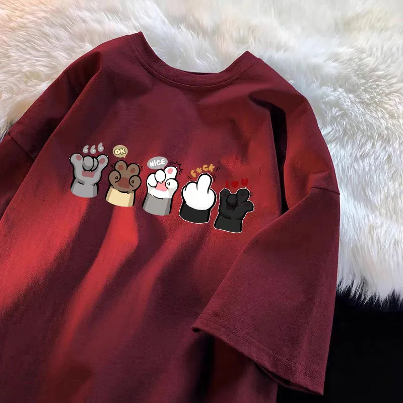 Men's/Women's Cute Cat Paw Print T Shirt Oversized Short Sleeve Casual Funny Graphic Tee for Summer
