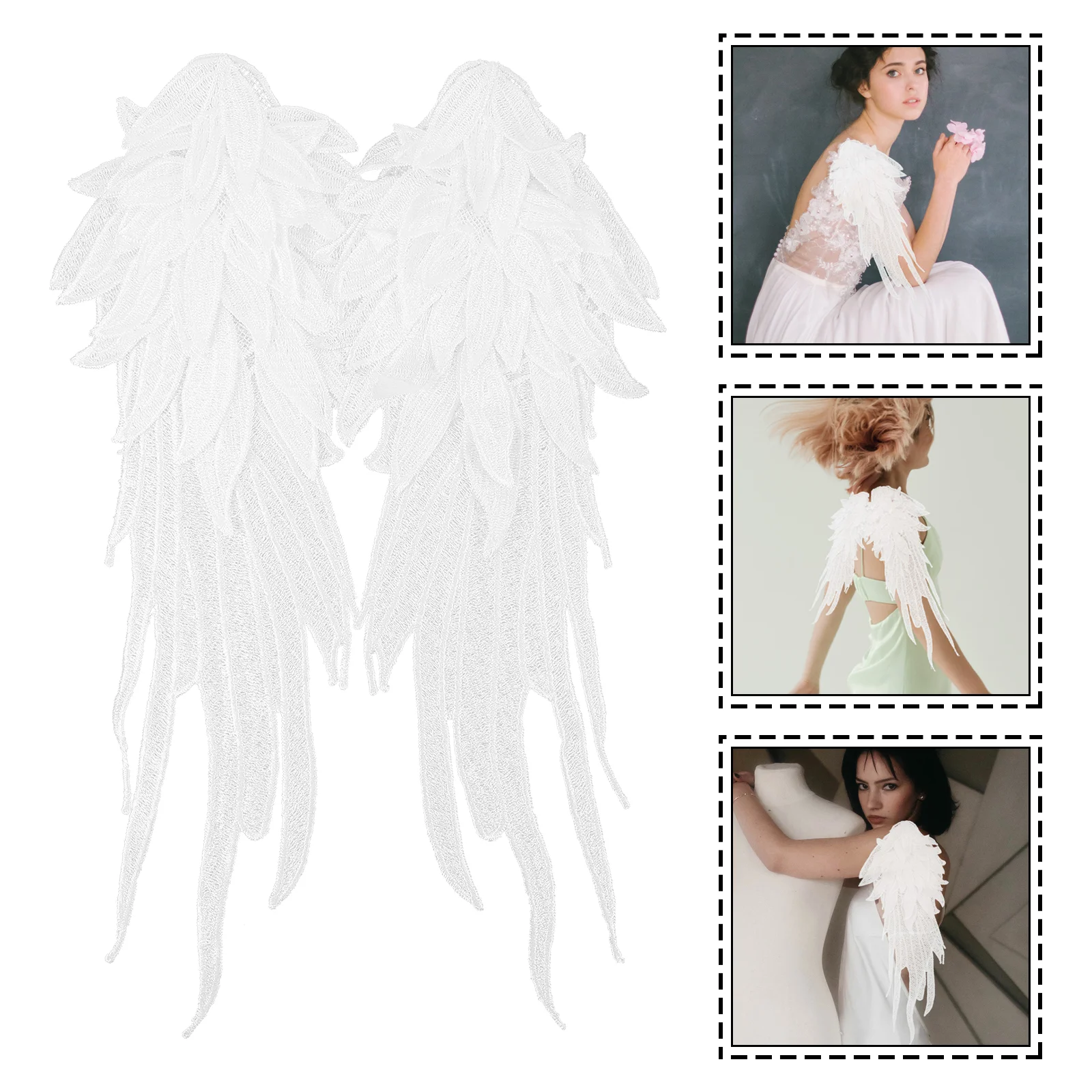 Decorative Angel Wing Embroidered Wings Lace Trim Clothes Iron White Polyester Yarn for Crafts