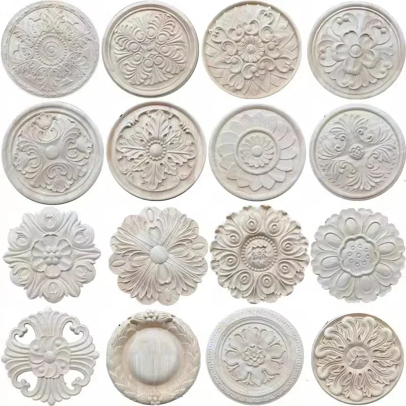 Vintage Unpainted Carved Decal Corner Wood Applique Frame for Home Furniture Wall Cabinet Door Decorative Wooden Miniature Craft