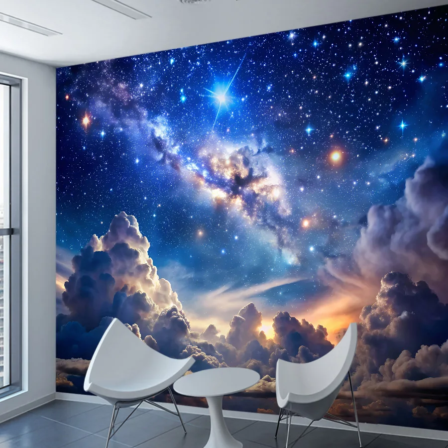 Self Adhesive Optional, 15+ Waterproof Galaxy Star Night Space Wallpaper for Living Room Walls Art Panel Home Decor Murals Deco