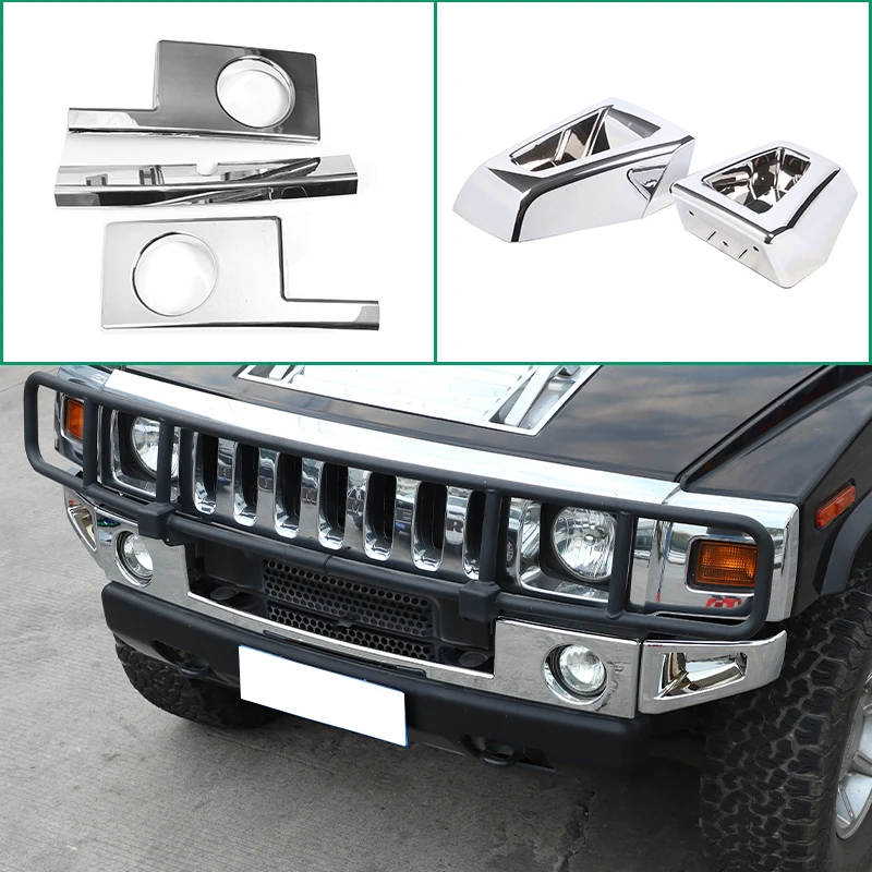 ABS Silver/Black Car Front Bumper Lower Trim Strip Front Fog Lights Trim Cover For Hummer H2 2003-2009 Car Exterior Accessories
