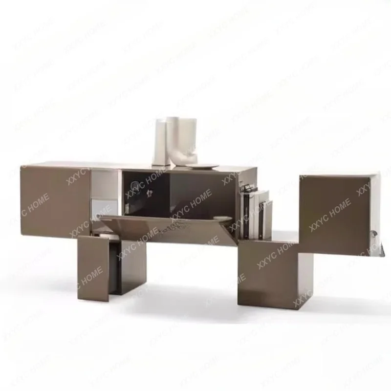 

LLight luxury lacquered TV cabinet creative misalignment high and low design original landing master cabinet