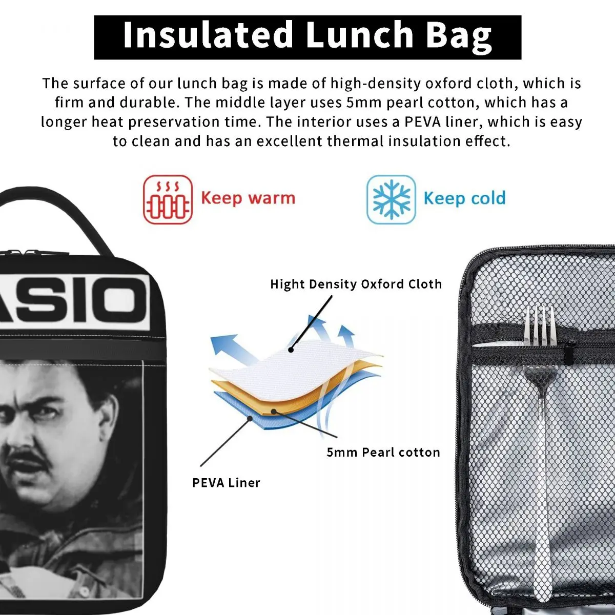 John Candy Casio Insulated Lunch Bag for Women Children Portable Food Boxes Thermal Lunch Box Tote