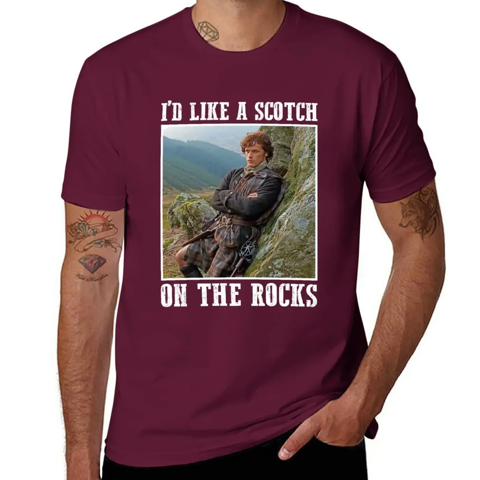 I'd Like a Scotch on the Rocks Outlander T-Shirt Blouse sweat fitted t shirts for men