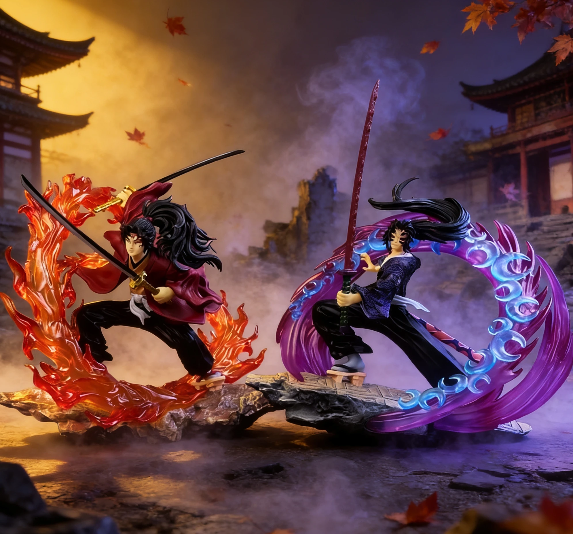 

Фигурка Demon Slayer GK: Кокушибо против Йориичи Цугикуни в яростной битве, светящаяся модель, украшение для компьютерного корпуса, игрушка, подарок