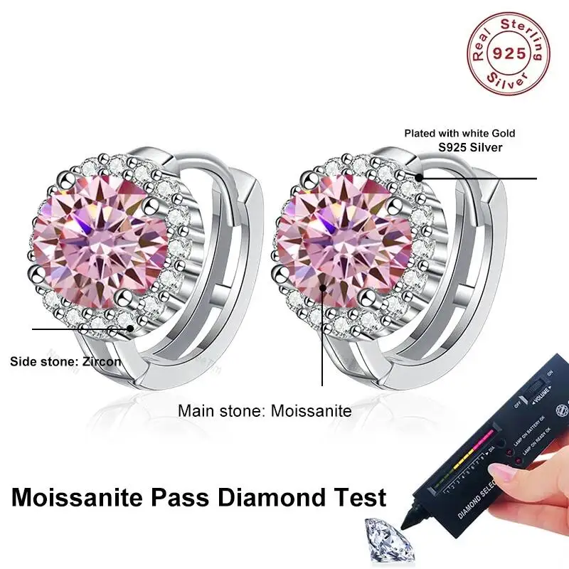 0.5Ct 1Ct Pink Moissanite Earrings Women S925 Silver Black Blue Green Grey Rainbow Lab Diamond Wedding Studs Earring