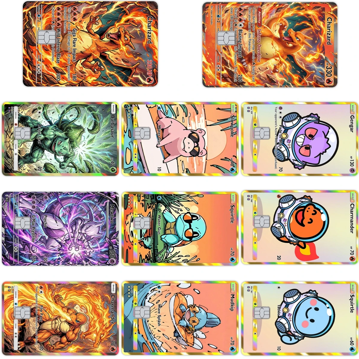 

Creative Squirtle Bulbasaur Mewtwo Bank Credit Debit Card Diy Stickers Anime Waterproof PVC Sticker Film Skin Decal Front Side