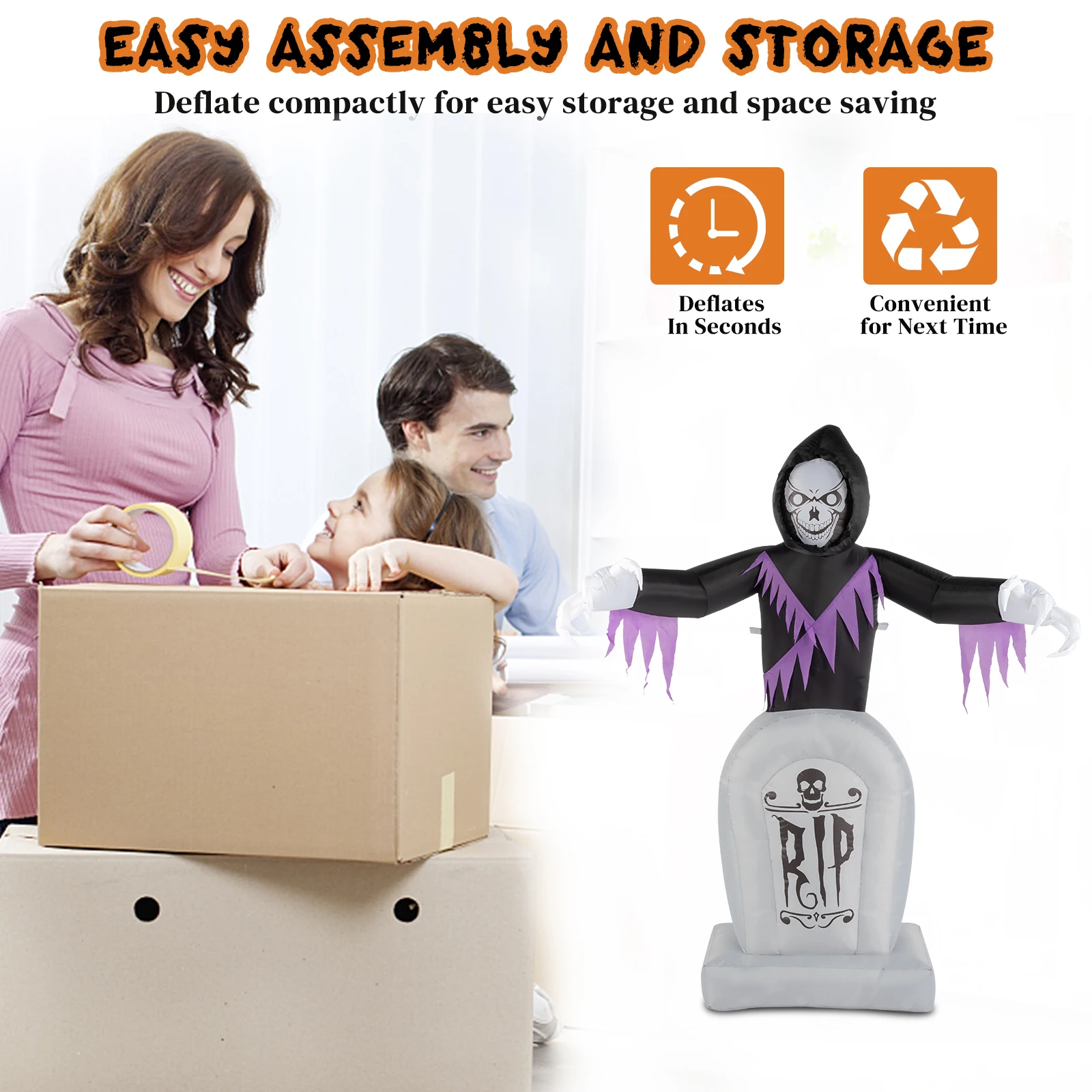 6FT Halloween Inflatables Decor Tombstone Ghost Pumpkin Skull With Led Outdoor Toys Holiday DecorationsYard Party Blow Up