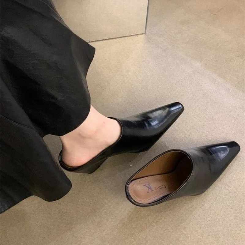 Women's Fashion Baotou Slippers Spring New Pointed Head Deep Mouth Anti-slip Wear-resistant Slip-on Wedge Sandals