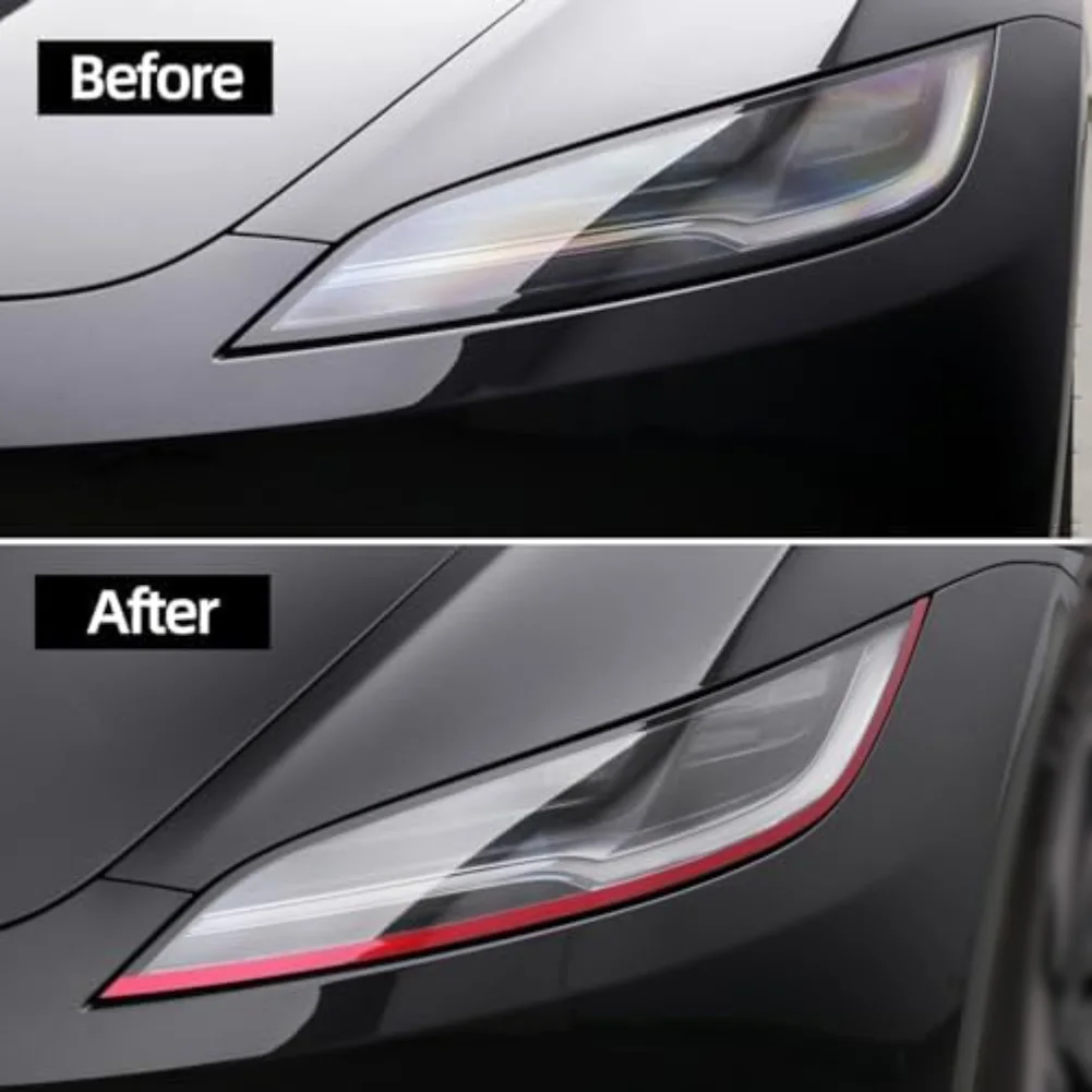 Front Eyebrow Headlight Strip Sticker for Tesla Model 3/Model Y 2020 2025 PET Pair Color Choices Red Green Blue Yellow