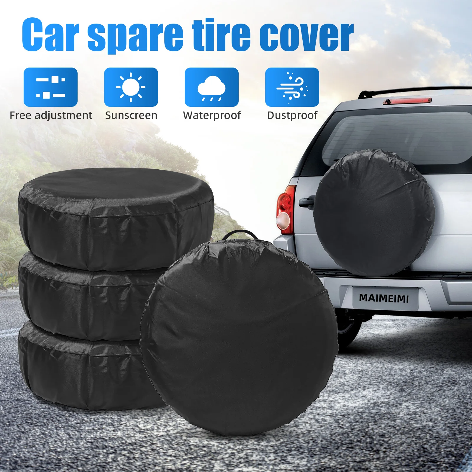 1PCS/2PCS/4PCS Black Waterproof Car Spare Tire Cover Sunscreen Tire Bag Dustproof Protective Film Cloth Size 13-16/16-20 Inch