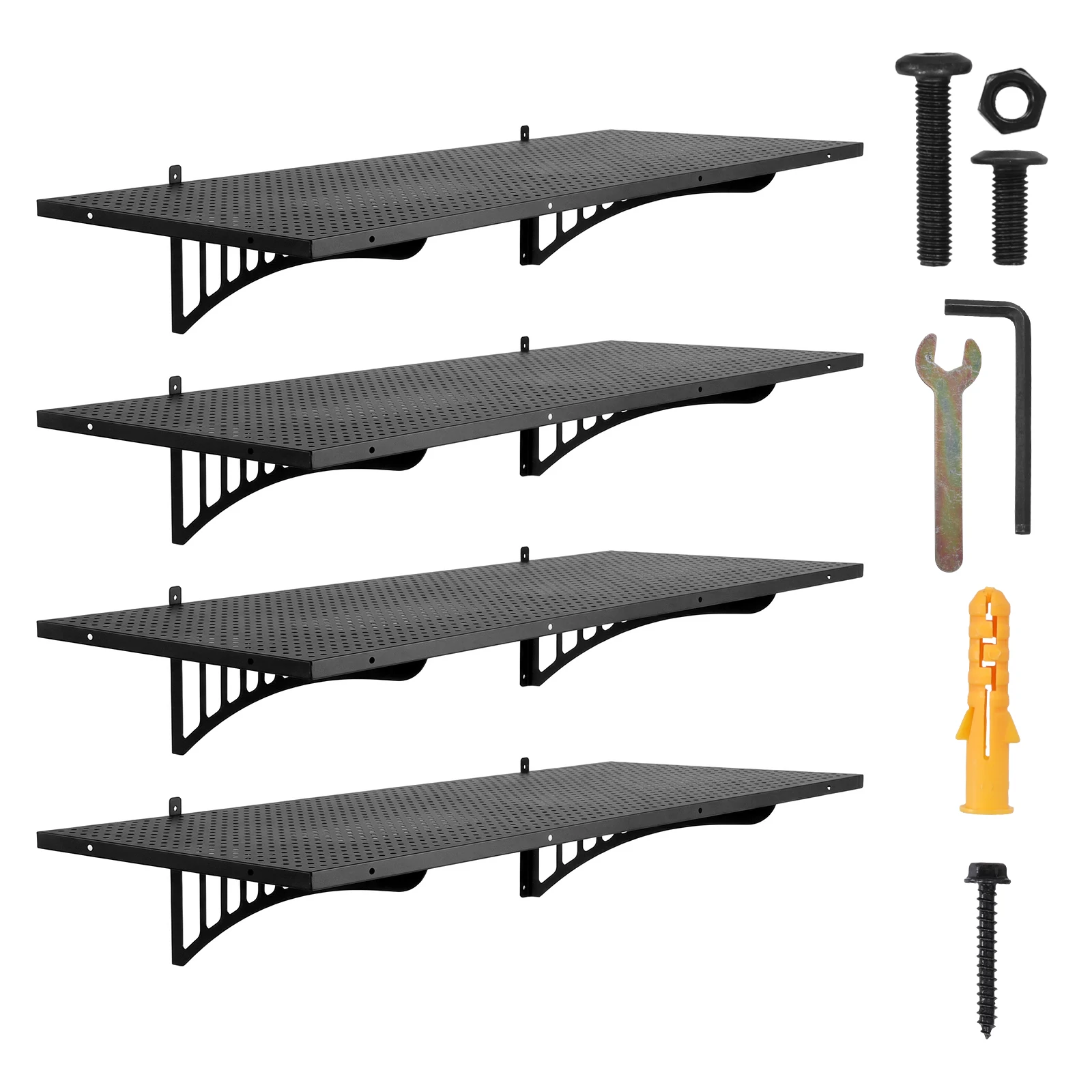 

4-ярусные настенные стеллажи для гаража, 48.03x18.11x8.66 дюймов, металлические черные полки, нагрузка до 450 кг, для инструментального зала, экономия пространства