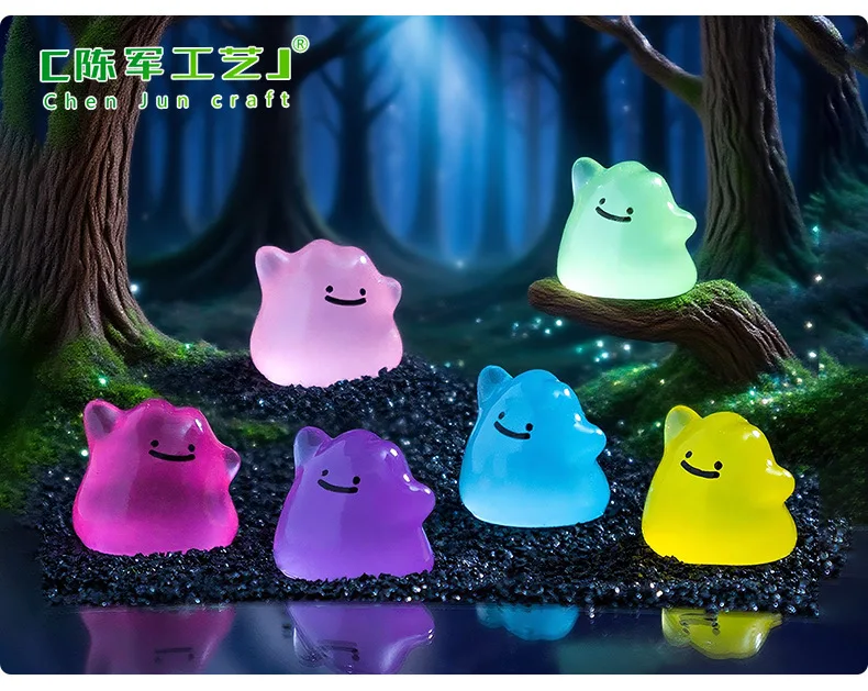 6 Stück/Set Anime Pocket Monsters Mehrfarbige Mini-Figuren, die im Dunkeln leuchten, Ditto, niedliche Modell-Dekorationspuppe, Halloween-Überraschungsgeschenk – Detail 5