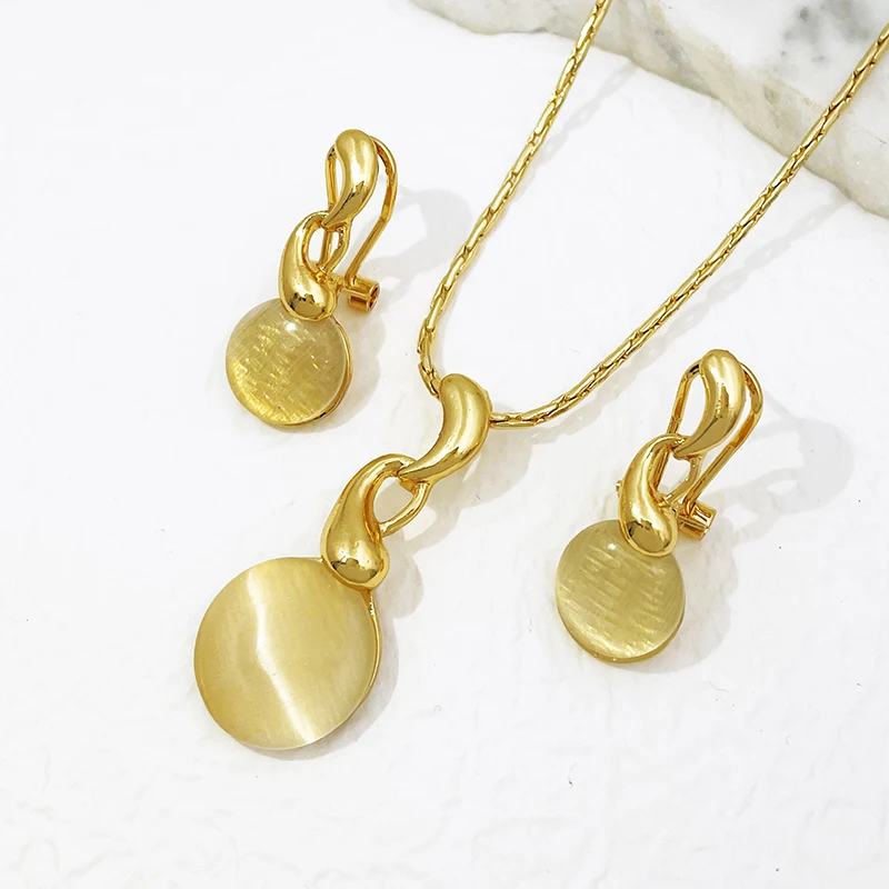 Women Necklace And Earrings Set Water Drop Pendant 3pcs Gold Plated Jewelry Set Wedding Party Accessories Trending