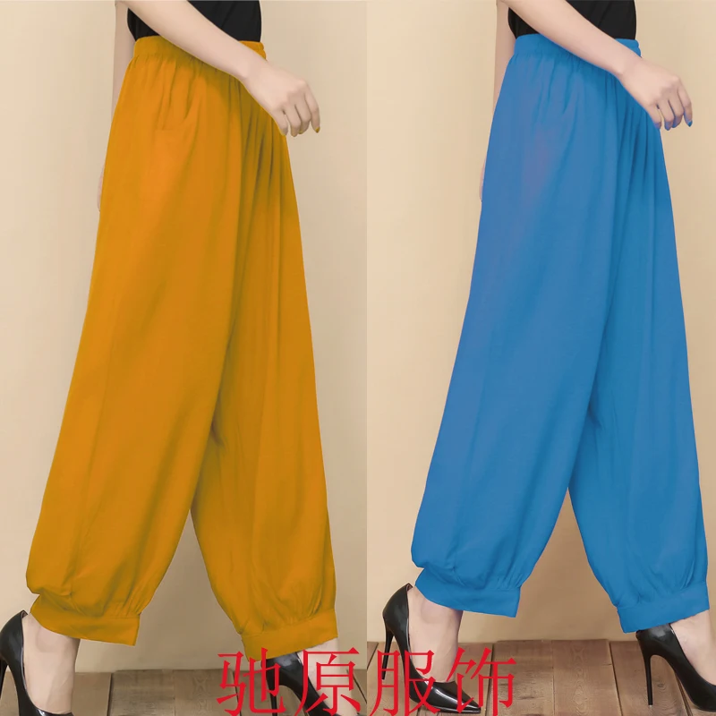 

Middle-Aged Elderly Mother's Pants 2022 New Summer Autumn Women's Pants Trousers Loose Cotton Silk Wide Leg Pants Dance Pants