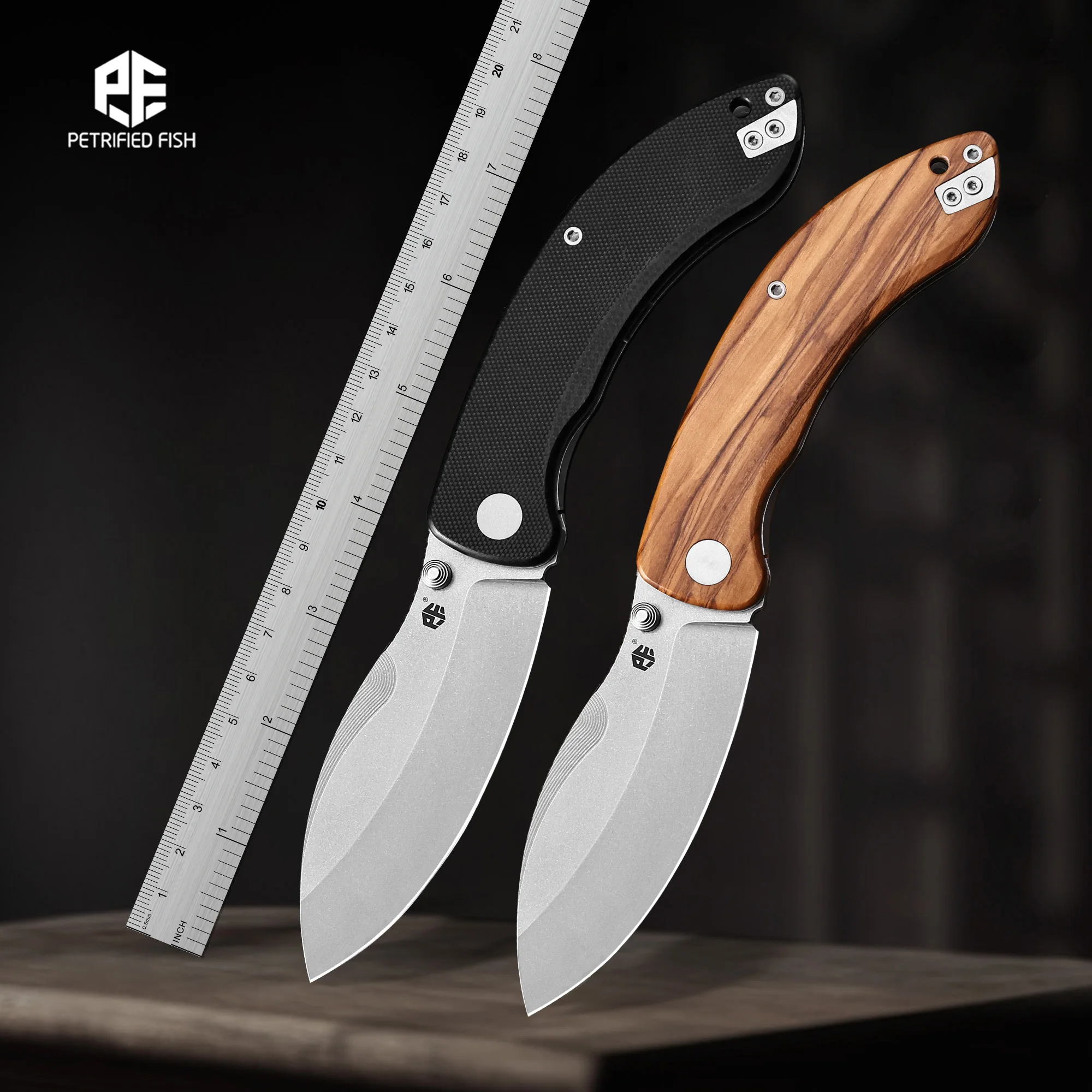 

Petrified Fish PFB06 Assisted Folding Knife g10 Handle 14C28N Steel Flat Pocket Knife on Bearing Tactical Lightweight Camping